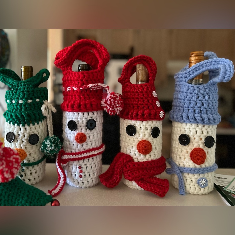 Crochet Snowman Wine Bottle Covers